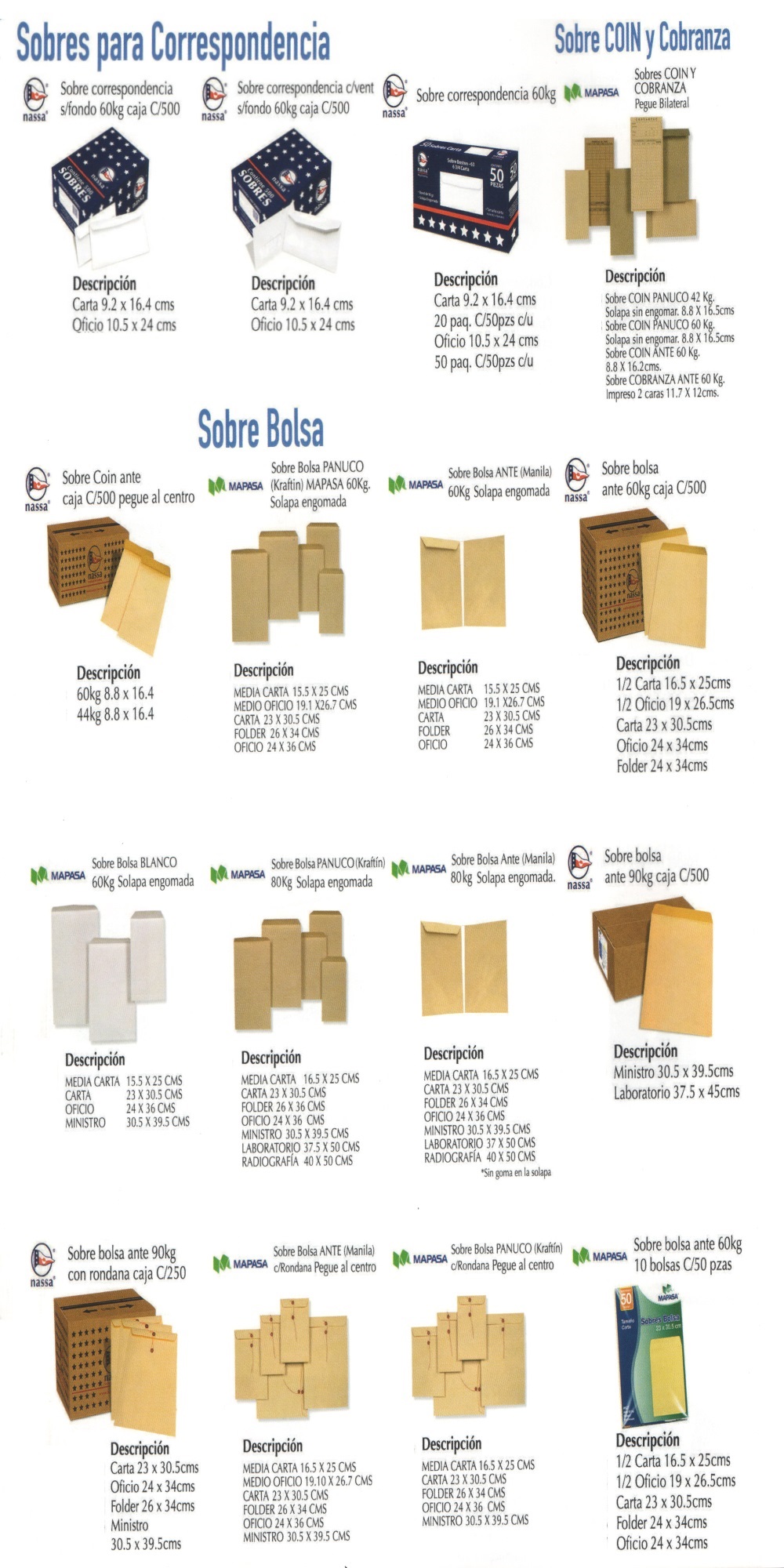 Sobres para correspondencia